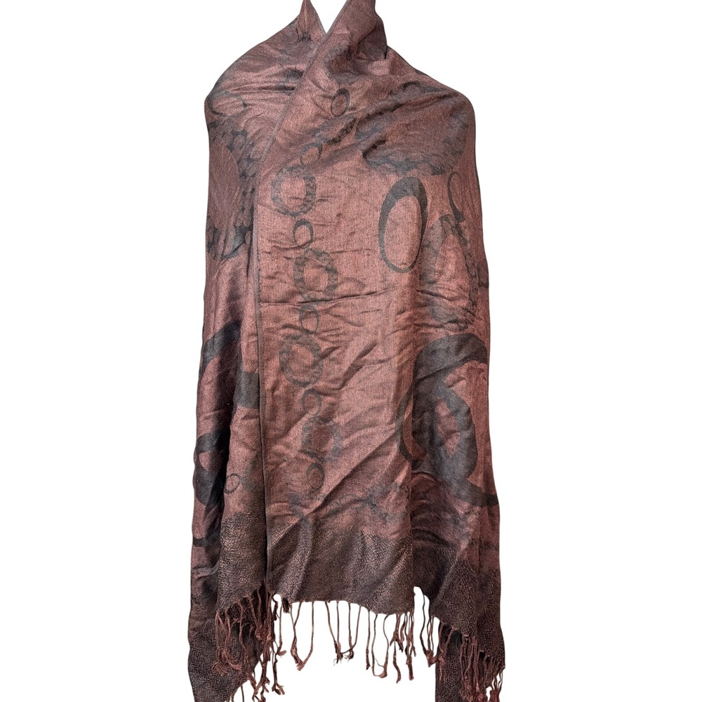 Brown Black Circle Pattern Pashmina Shawl Wrap Scarf Hijab with Fringe Trim